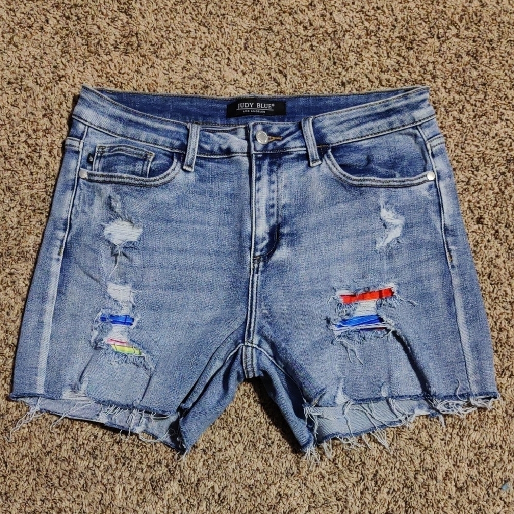 Judy Blue Distressed Denim Shorts - Blue